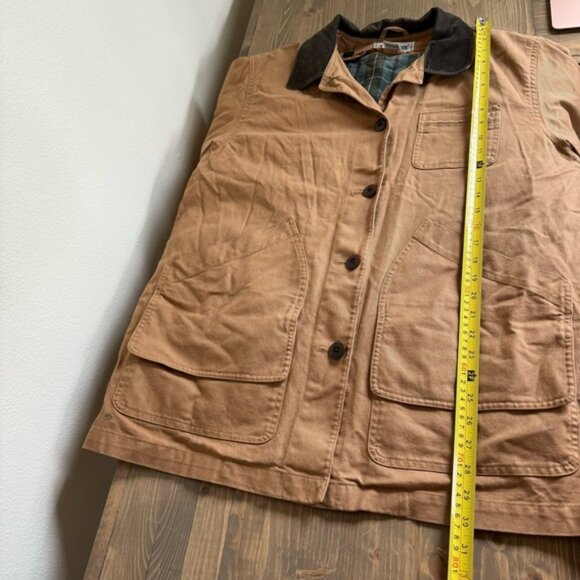 L.L. Bean Womens Medium Tan Button Up Field Barn Jacket Coat Corduroy Trim - Picture 11 of 11